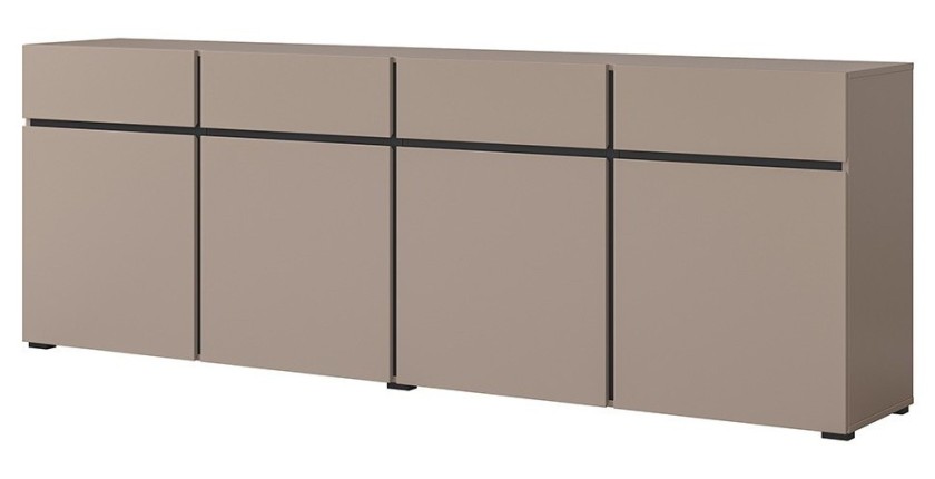 Buffet XL kleur beige en zwart 225cm collectie HAVANA. Dressoir design met 4 deuren en 4 laden.
