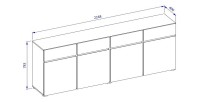 Buffet XL in Weiß und Schwarz, 225 cm, Kollektion HAVANA. Sideboard im Design mit 4 Türen und 4 Schubladen.