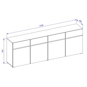 Buffet XL in Weiß und Schwarz, 225 cm, Kollektion HAVANA. Sideboard im Design mit 4 Türen und 4 Schubladen.