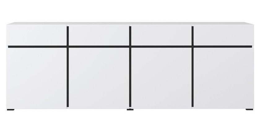 Buffet XL in Weiß und Schwarz, 225 cm, Kollektion HAVANA. Sideboard im Design mit 4 Türen und 4 Schubladen.