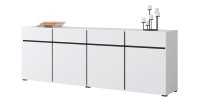 Buffet XL in Weiß und Schwarz, 225 cm, Kollektion HAVANA. Sideboard im Design mit 4 Türen und 4 Schubladen.