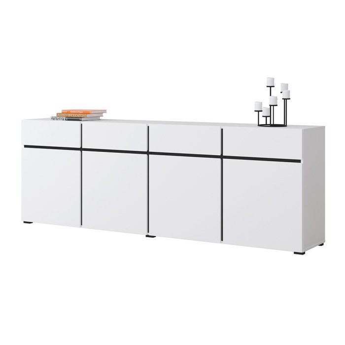 Buffet XL in wit en zwart 225cm collectie HAVANA. Dressoir design met 4 deuren en 4 laden.