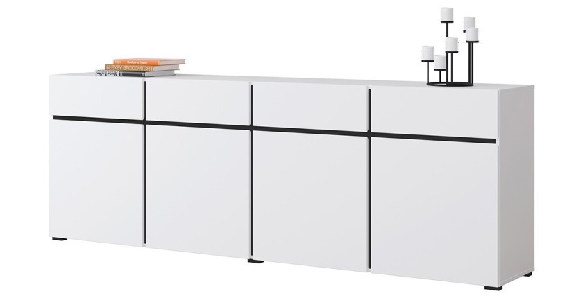 Buffet XL in Weiß und Schwarz, 225 cm, Kollektion HAVANA. Sideboard im Design mit 4 Türen und 4 Schubladen.
