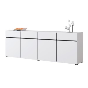 Buffet XL in Weiß und Schwarz, 225 cm, Kollektion HAVANA. Sideboard im Design mit 4 Türen und 4 Schubladen.