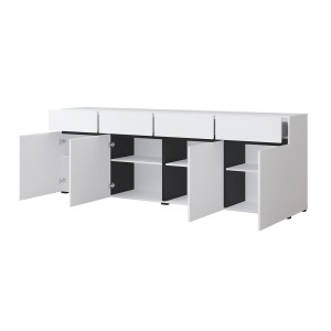Buffet XL in Weiß und Schwarz, 225 cm, Kollektion HAVANA. Sideboard im Design mit 4 Türen und 4 Schubladen.