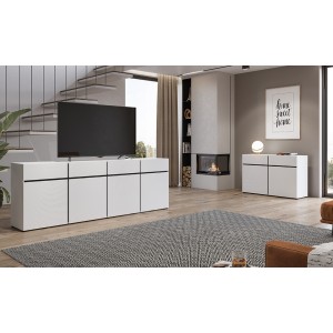 Buffet XL in Weiß und Schwarz, 225 cm, Kollektion HAVANA. Sideboard im Design mit 4 Türen und 4 Schubladen.