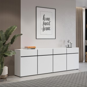 Buffet XL in Weiß und Schwarz, 225 cm, Kollektion HAVANA. Sideboard im Design mit 4 Türen und 4 Schubladen.