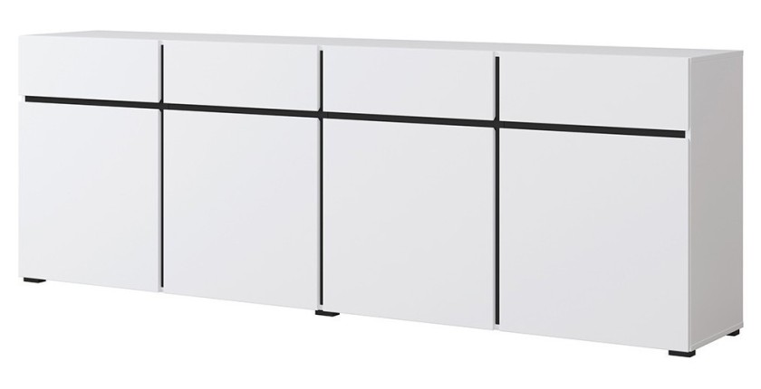 Buffet XL in Weiß und Schwarz, 225 cm, Kollektion HAVANA. Sideboard im Design mit 4 Türen und 4 Schubladen.