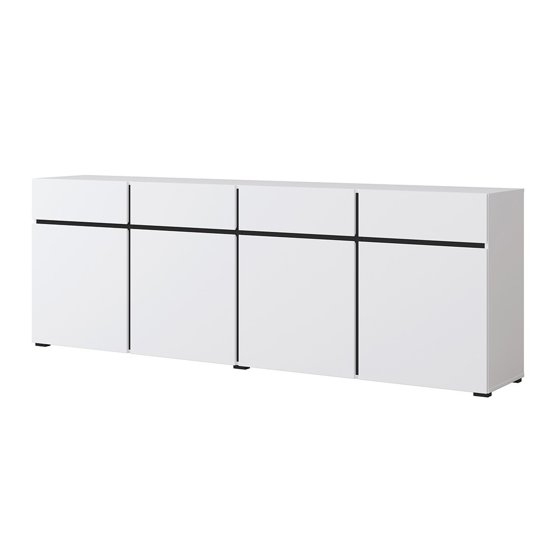 Buffet XL in Weiß und Schwarz, 225 cm, Kollektion HAVANA. Sideboard im Design mit 4 Türen und 4 Schubladen.