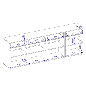 Buffet XL Eichenfarben und Schwarz 225cm Kollektion HAVANA. Sideboard Design mit 4 Türen und 4 Schubladen.