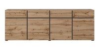 Buffet XL Eichenfarben und Schwarz 225cm Kollektion HAVANA. Sideboard Design mit 4 Türen und 4 Schubladen.