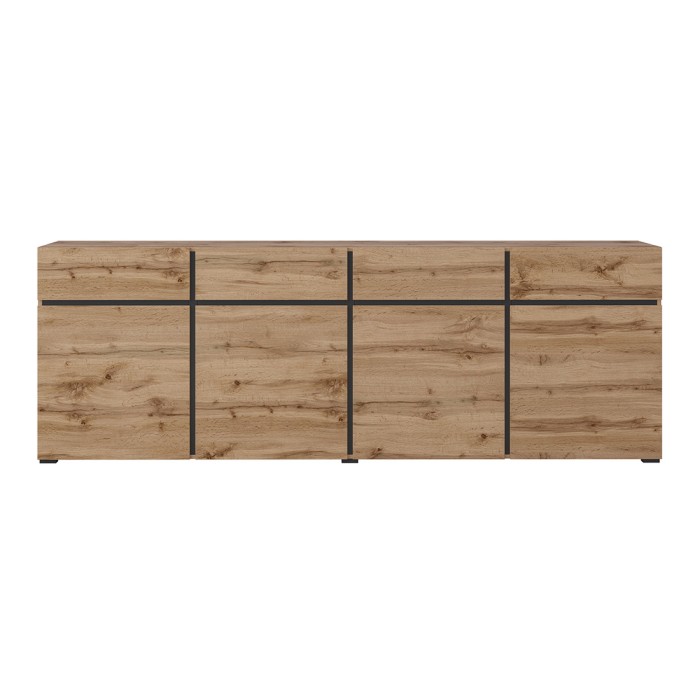 Buffet XL color roble y negro 225cm colección HAVANA. Aparador de diseño con 4 puertas y 4 cajones.