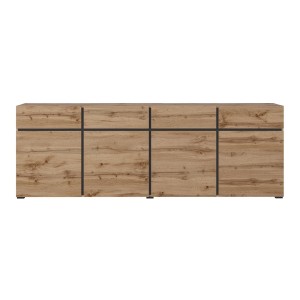 Buffet XL Eichenfarben und Schwarz 225cm Kollektion HAVANA. Sideboard Design mit 4 Türen und 4 Schubladen.
