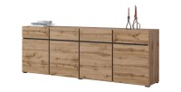 Buffet XL Eichenfarben und Schwarz 225cm Kollektion HAVANA. Sideboard Design mit 4 Türen und 4 Schubladen.