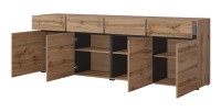 Buffet XL Eichenfarben und Schwarz 225cm Kollektion HAVANA. Sideboard Design mit 4 Türen und 4 Schubladen.