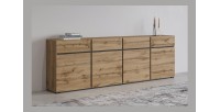 Buffet XL Eichenfarben und Schwarz 225cm Kollektion HAVANA. Sideboard Design mit 4 Türen und 4 Schubladen.