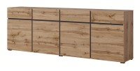 Buffet XL Eichenfarben und Schwarz 225cm Kollektion HAVANA. Sideboard Design mit 4 Türen und 4 Schubladen.