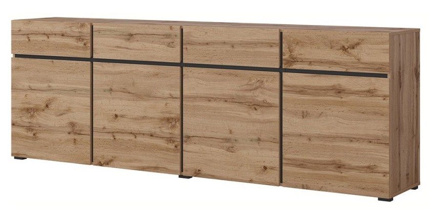 Buffet XL Eichenfarben und Schwarz 225cm Kollektion HAVANA. Sideboard Design mit 4 Türen und 4 Schubladen.