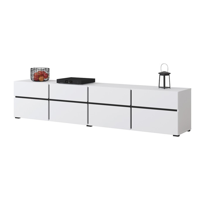 Mueble de TV XL color blanco y negro 225cm colección HAVANA. Mueble de diseño con 4 puertas y 4 cajones.