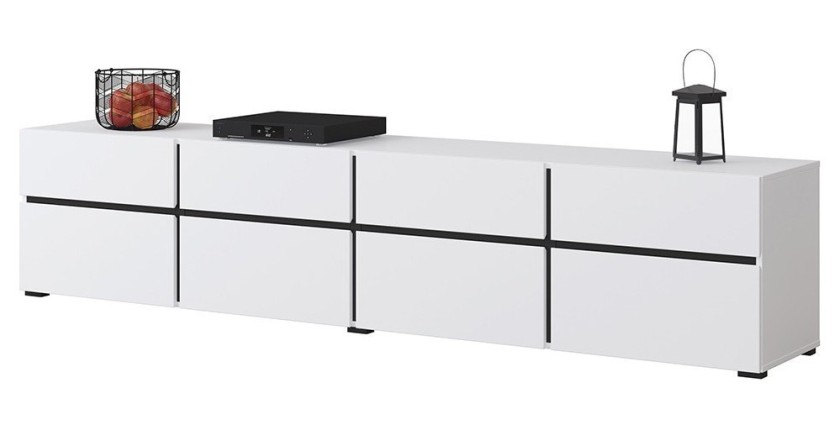 Mueble para TV XL en colores blanco y negro 225cm colección HAVANA. Mueble de diseño con 4 puertas y 4 cajones.