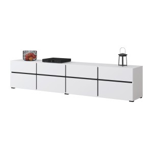 Mueble para TV XL en colores blanco y negro 225cm colección HAVANA. Mueble de diseño con 4 puertas y 4 cajones.
