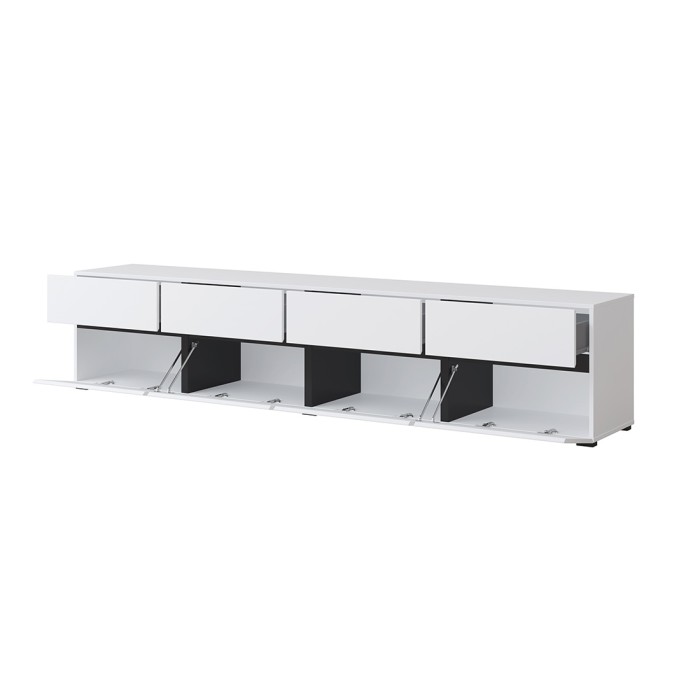 Mueble de TV XL color blanco y negro 225cm colección HAVANA. Mueble de diseño con 4 puertas y 4 cajones.