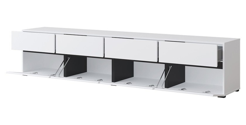 Mueble para TV XL en colores blanco y negro 225cm colección HAVANA. Mueble de diseño con 4 puertas y 4 cajones.