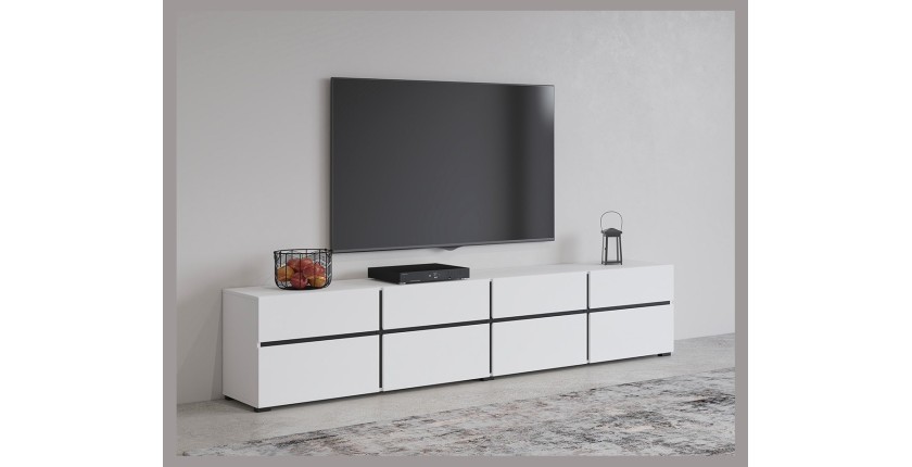 Mueble para TV XL en colores blanco y negro 225cm colección HAVANA. Mueble de diseño con 4 puertas y 4 cajones.