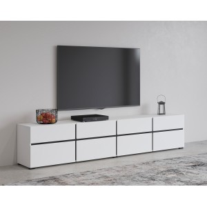 Mueble para TV XL en colores blanco y negro 225cm colección HAVANA. Mueble de diseño con 4 puertas y 4 cajones.