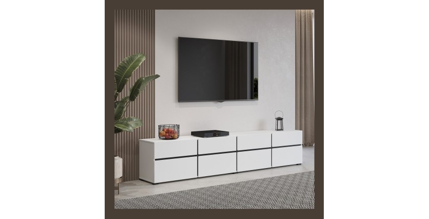 Mueble para TV XL en colores blanco y negro 225cm colección HAVANA. Mueble de diseño con 4 puertas y 4 cajones.