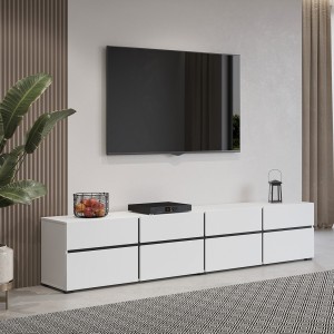 Mueble para TV XL en colores blanco y negro 225cm colección HAVANA. Mueble de diseño con 4 puertas y 4 cajones.