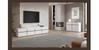 Mueble para TV XL en colores blanco y negro 225cm colección HAVANA. Mueble de diseño con 4 puertas y 4 cajones.