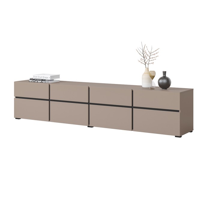Mobile TV XL color beige e nero 225cm collezione HAVANA. Mobile design con 4 porte e 4 cassetti.