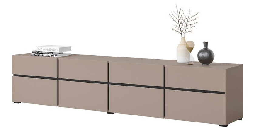 Mobile TV XL colore beige e nero 225cm collezione HAVANA. Mobile design con 4 porte e 4 cassetti.