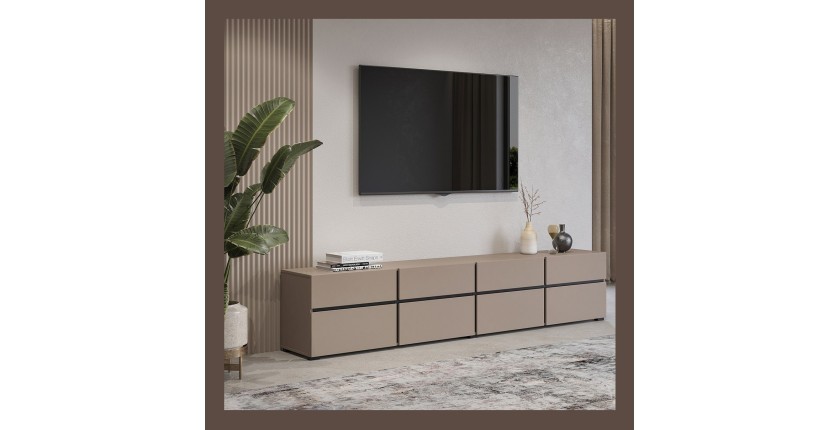 Mobile TV XL colore beige e nero 225cm collezione HAVANA. Mobile design con 4 porte e 4 cassetti.
