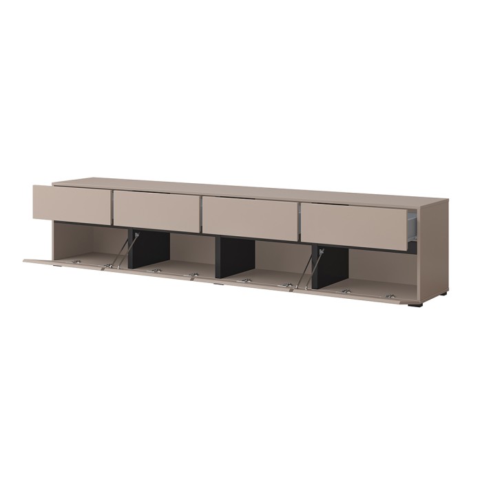 Mobile TV XL color beige e nero 225cm collezione HAVANA. Mobile design con 4 porte e 4 cassetti.