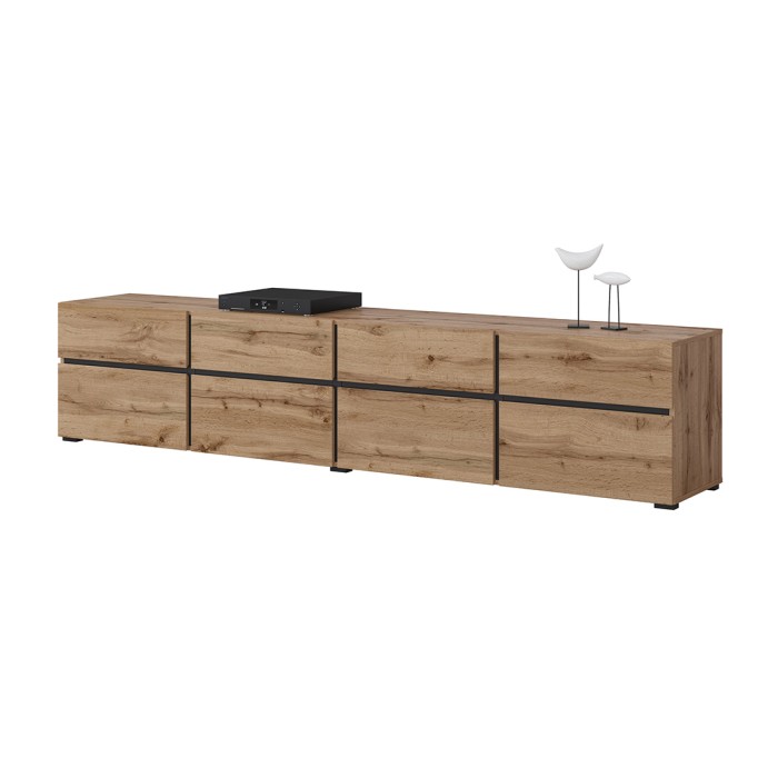 Möbelstück TV XL Farbe Eiche und Schwarz 225cm Kollektion HAVANA. Designermöbel mit 4 Türen und 4 Schubladen.