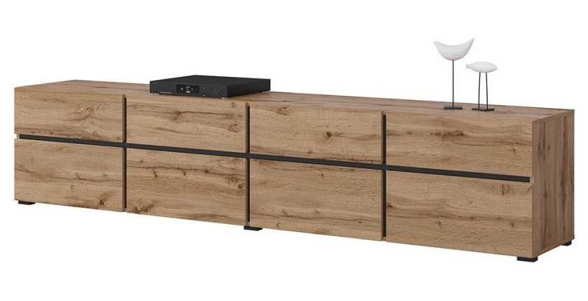Mobile TV XL colori rovere e nero 225cm collezione HAVANA. Mobile design con 4 porte e 4 cassetti.