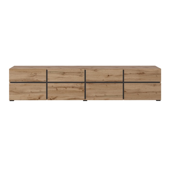 Meuble TV XL coloris chêne et noir 225cm collection HAVANA. Meuble design avec 4 portes et 4 tiroirs.