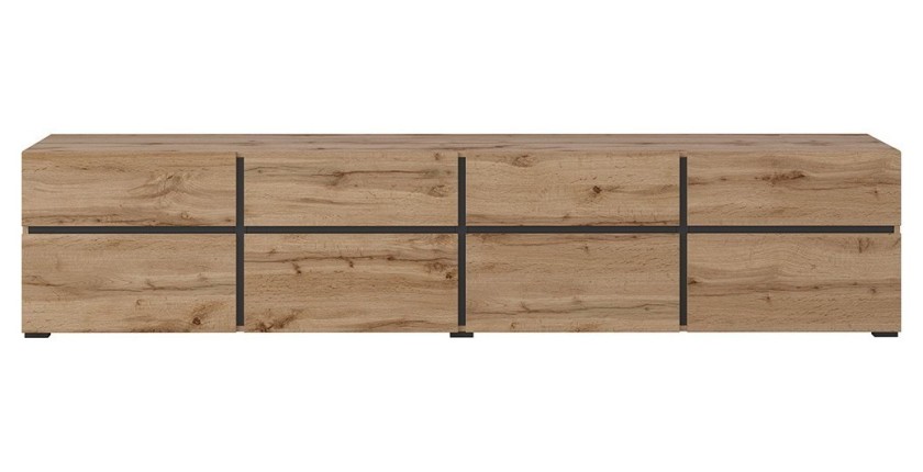 Mobile TV XL colori rovere e nero 225cm collezione HAVANA. Mobile design con 4 porte e 4 cassetti.