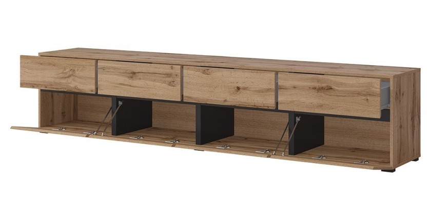 Mobile TV XL colori rovere e nero 225cm collezione HAVANA. Mobile design con 4 porte e 4 cassetti.