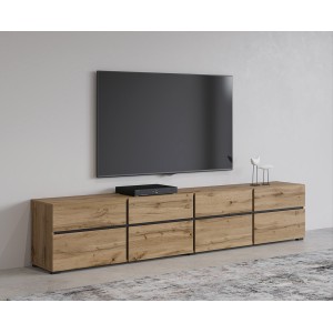 Mobile TV XL colori rovere e nero 225cm collezione HAVANA. Mobile design con 4 porte e 4 cassetti.
