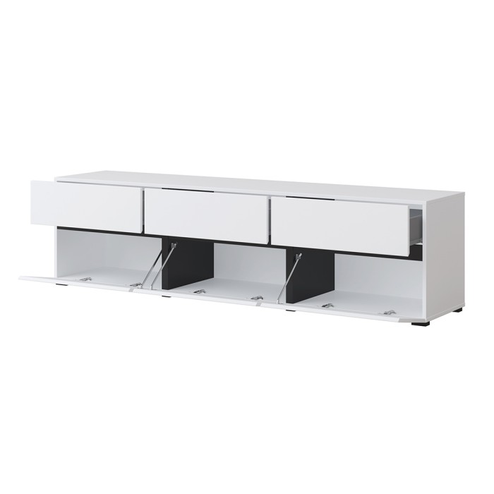Mobile TV 180cm colori bianco e nero collezione HAVANA. Mobile design con 3 porte e 3 cassetti.