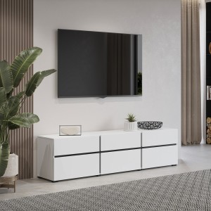 Mobile TV 180cm colori bianco e nero collezione HAVANA. Mobile design con 3 porte e 3 cassetti.