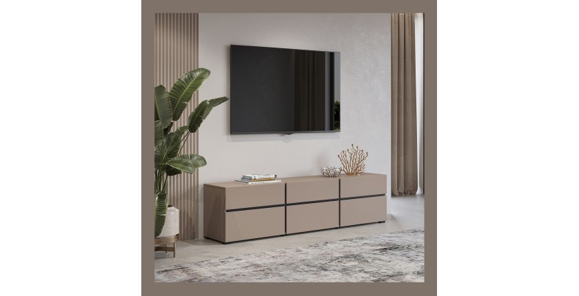 Mueble para TV de 180cm en colores beige y negro colección HAVANA. Mueble de diseño con 3 puertas y 3 cajones.
