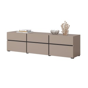 Mueble para TV de 180cm en colores beige y negro colección HAVANA. Mueble de diseño con 3 puertas y 3 cajones.