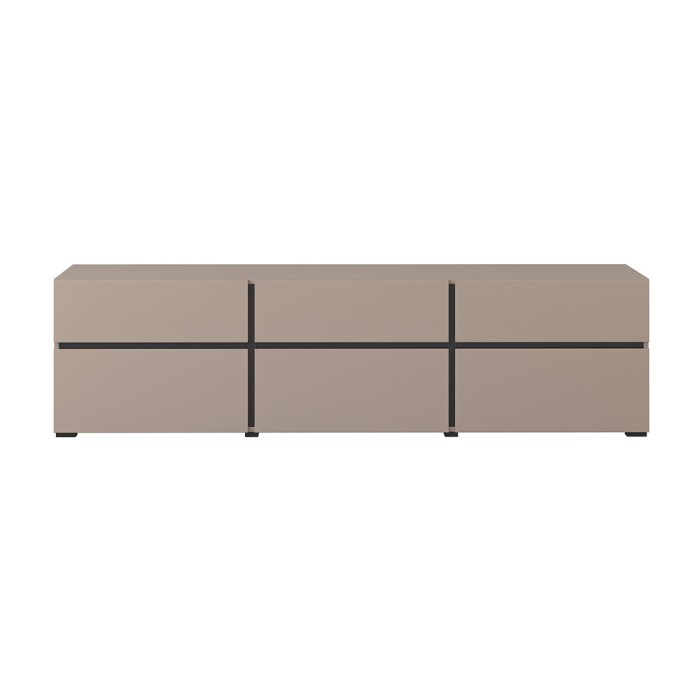 Meuble TV 180cm coloris beige et noir collection HAVANA. Meuble design avec 3 portes et 3 tiroirs.