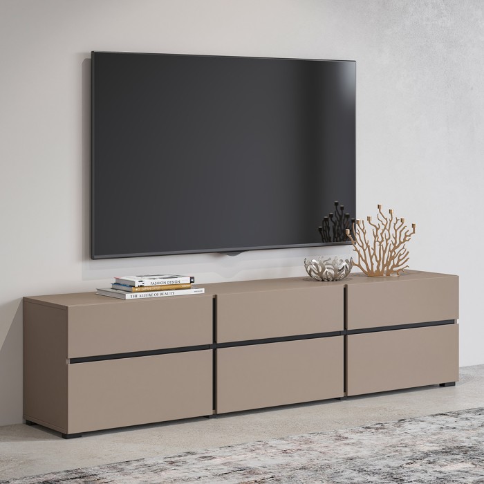Mobile TV 180cm colori beige e nero collezione HAVANA. Mobile design con 3 porte e 3 cassetti.