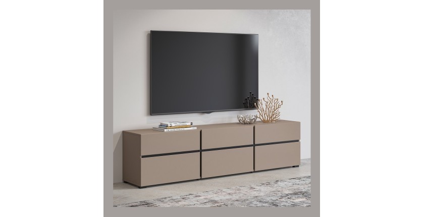 Mueble para TV de 180cm en colores beige y negro colección HAVANA. Mueble de diseño con 3 puertas y 3 cajones.