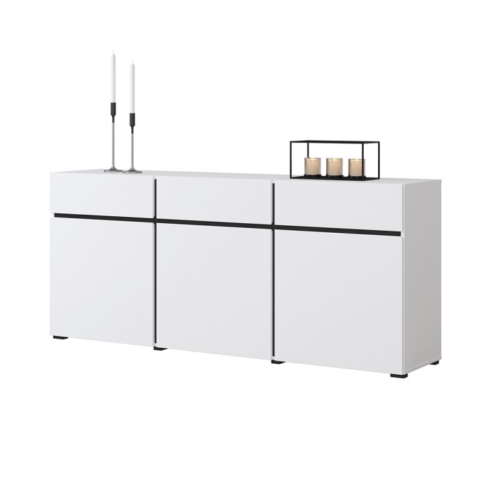 Buffet in Weiß und Schwarz 180 cm Kollektion HAVANA. Sideboard Design mit 3 Türen und 3 Schubladen.